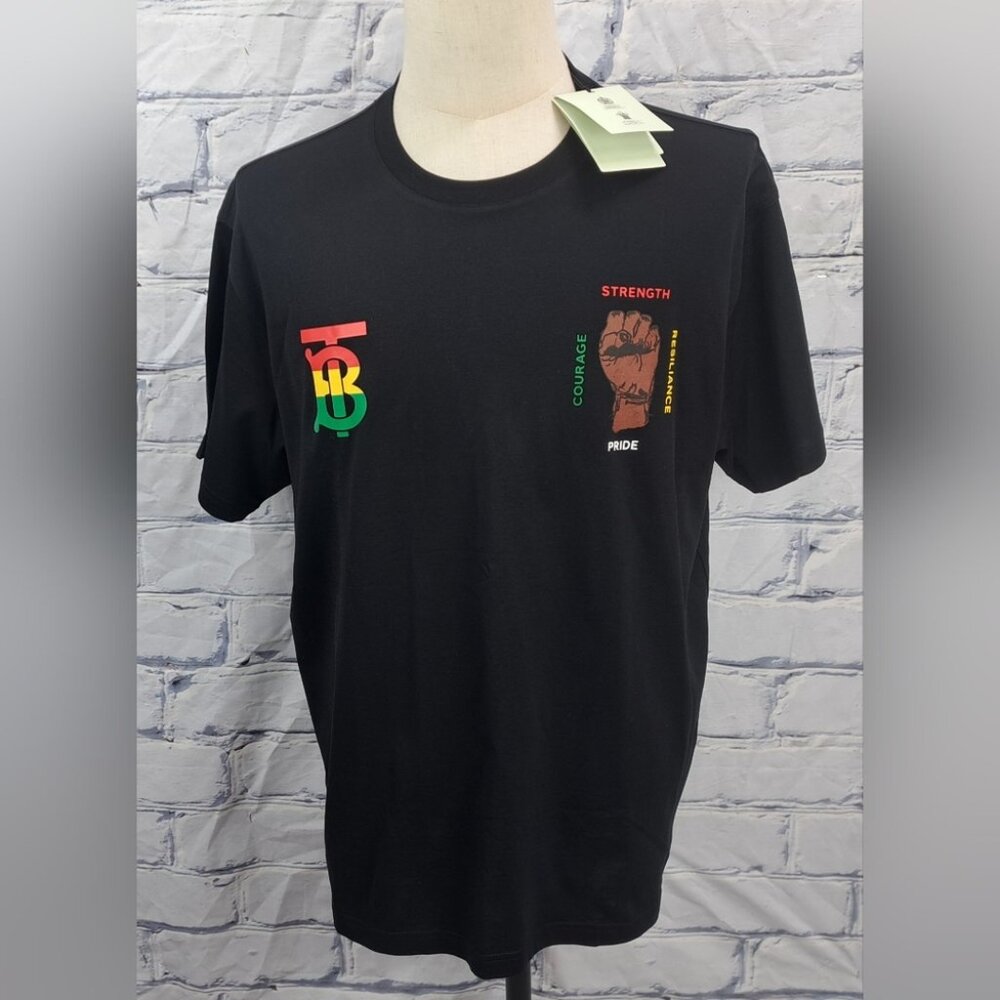 NWT Burberry Men's T-Shirt Tee Black Power Fist TB Logo Organic Medium